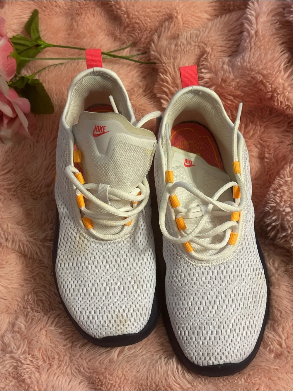 Nike Kids White Sneakers with Pink & Yellow Accents